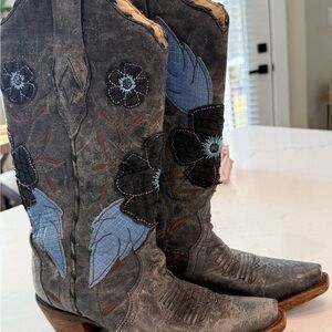 Corral Brown and Blue Floral Heeled Boots